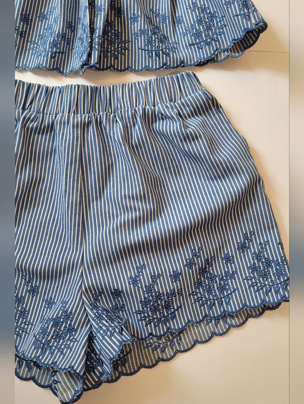 Klesis Embroidered Striped Peplum Vest & Shorts Co-Ord Set-Small - Picture 5 of 16